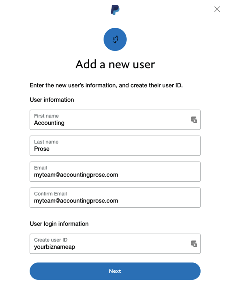 Add a User to Paypal