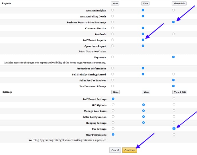 Amazon Seller Central -Update Permissions