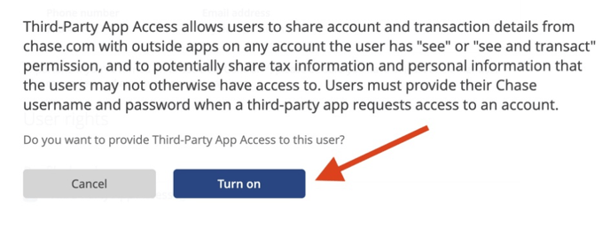 Chase - Turn On Third Party App Access