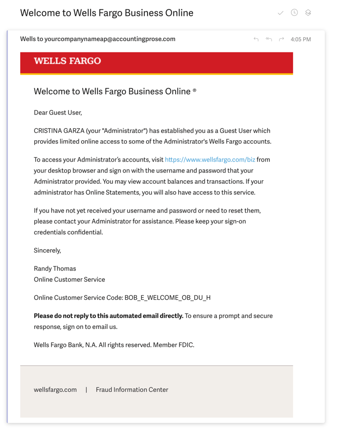 Wells Fargo Confirmation Email  | Accountingprose